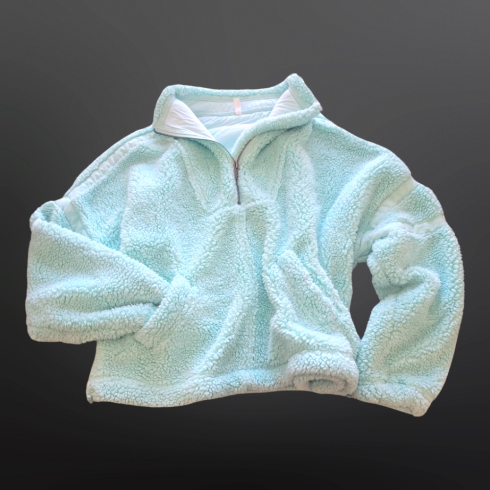 Free people movement Teddy Jacket Half zip Nantucket Fleece iced aqua Large